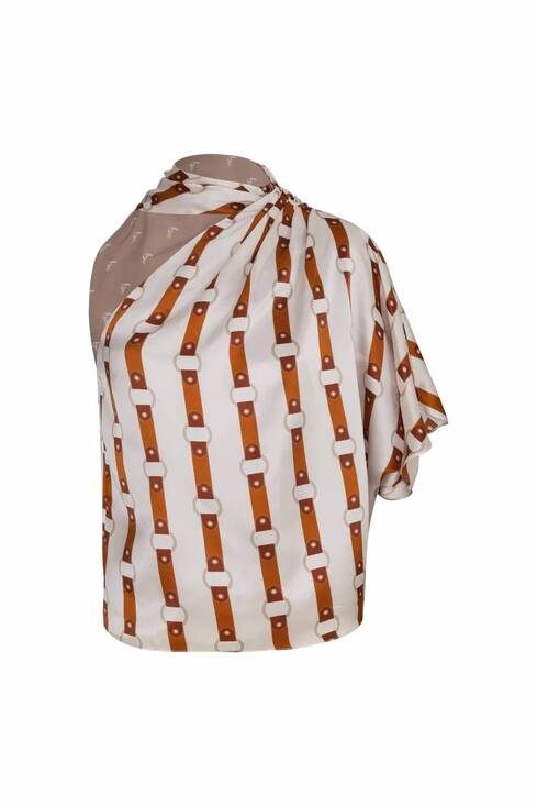 JUAN DE DIOS Tops - NEW JUAN DE DIOS women's chiminango satin silk blouse in horse reins rie